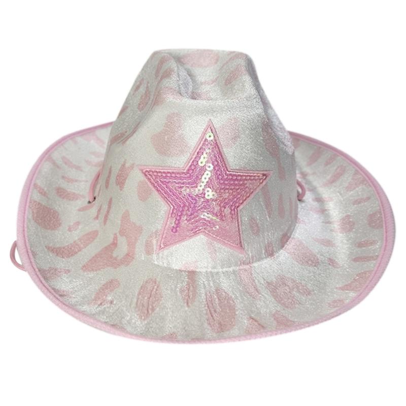 Pink Cowgirl Hats Sequins Star Cow Girl Hat with Cow Print Adult Cowboy Hat