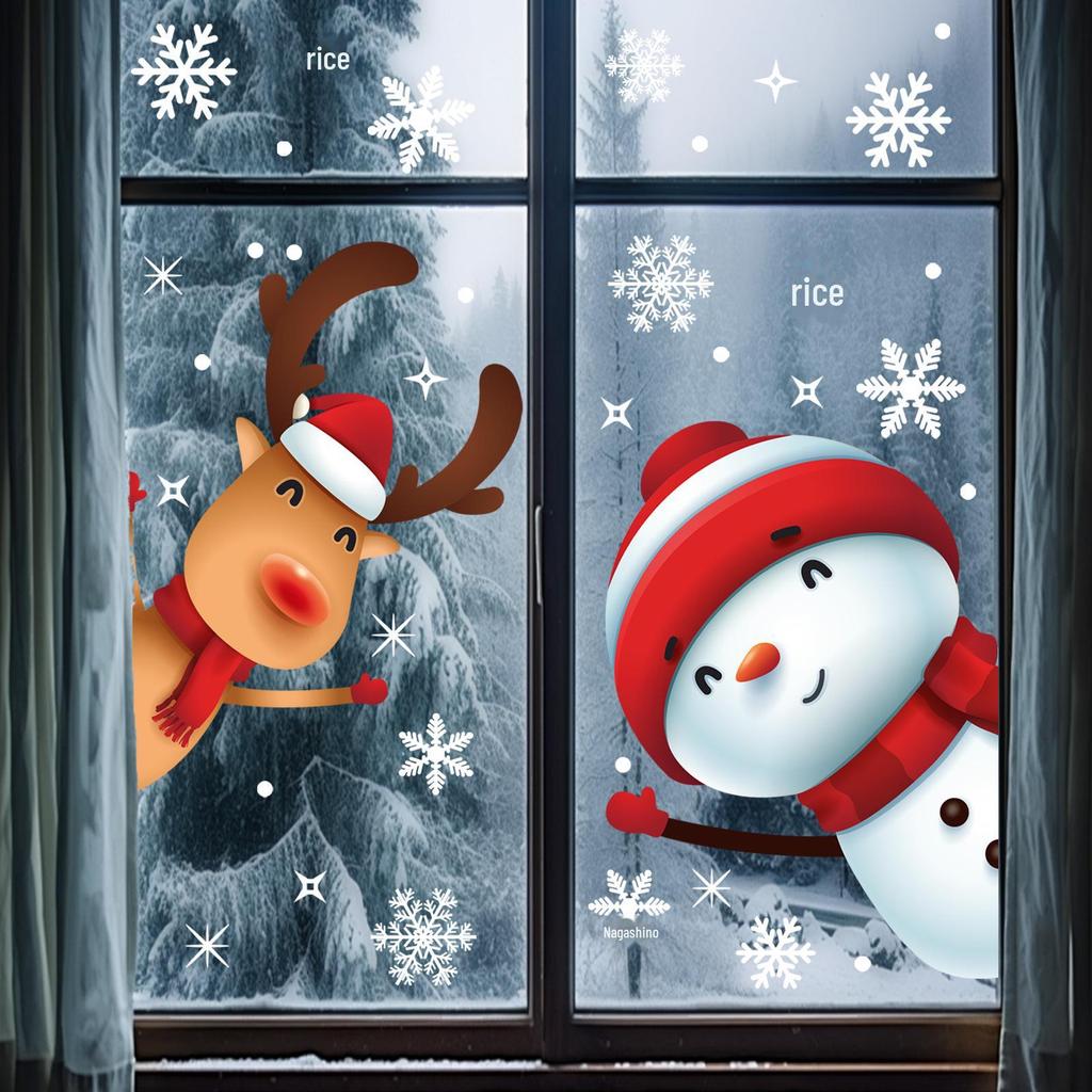 Weihnachtsgrenzüberschreitende statische Aufkleber: Geschenkanhänger mit Weihnachtsmann, Schneemann und Elch für Fenster