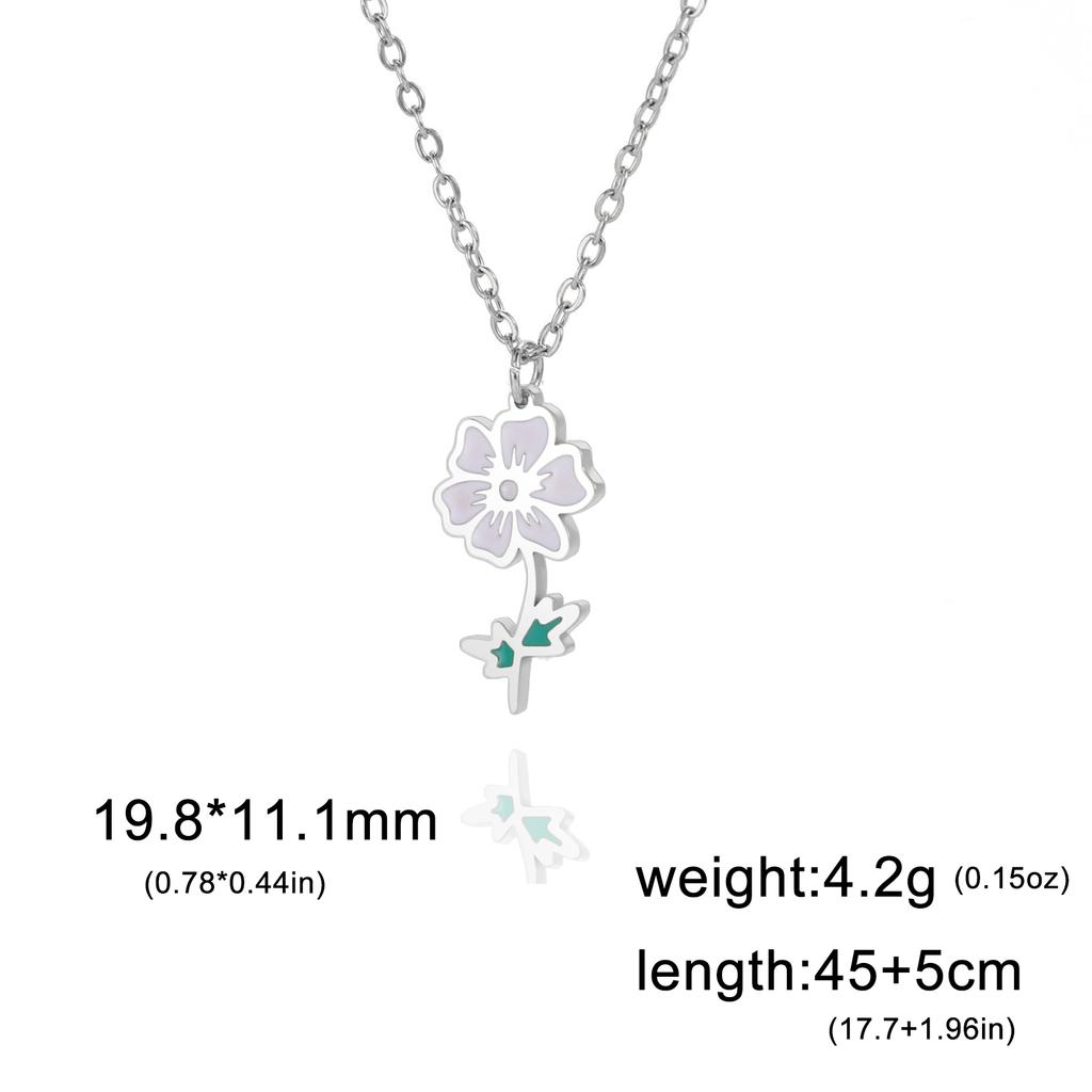 12 Birth Months Flower Necklace Stainless Steel White Green Enamel Daisy Rose Cosmos Pendant Neck Chains Birthday Gift