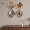 Wooden Interior Wall Decorations 4Pcs Boho Art , 2D Flat Round Hanging Signs, Modern Geometric Vintage Farmhouse Signs Wood Decor, Bohemian
