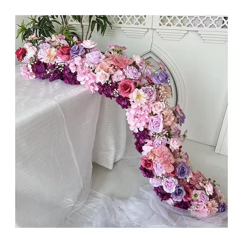 Uflower 50-200cm Atficial Flower Row Runner Elegant Artificial Center Stage Background for Wedding Party Home Decoration