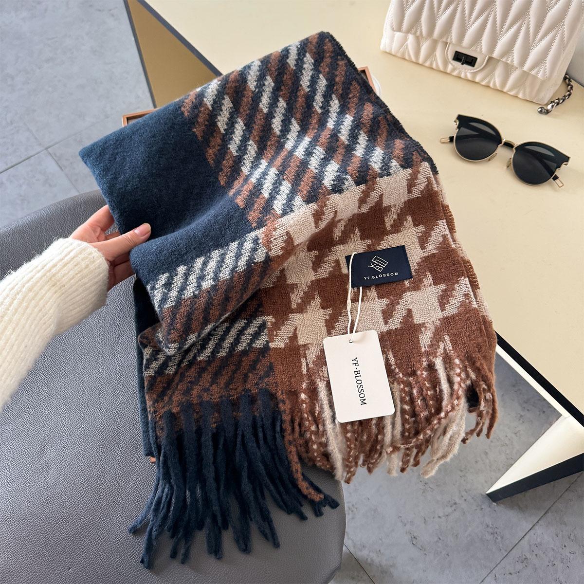 

Korean Houndstooth Cashmere Long Scarf Winter Men Women Thickened Warm Shawl Cape Wrap Bufanda Double Sided Poncho Echarpe 200X62cm