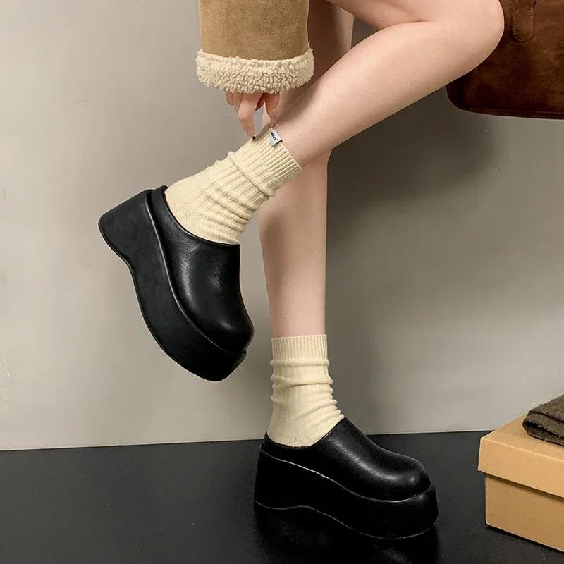 Fashion Platform Flats Women Mules Slippers Casual Outdoor Warm Slides Autumn Winter Comfort Women's Shoes