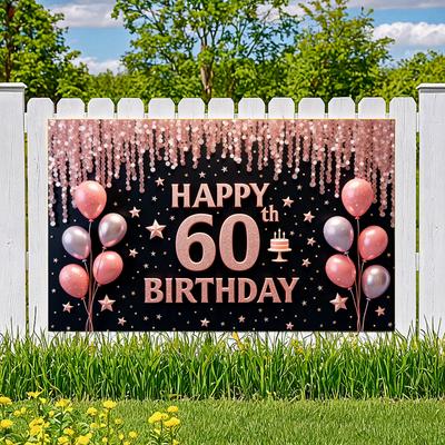Black Background Party Prop Celebration Poster Indoor Birthday Decor for 60th Celebration Holiday Celebration Family Gathering