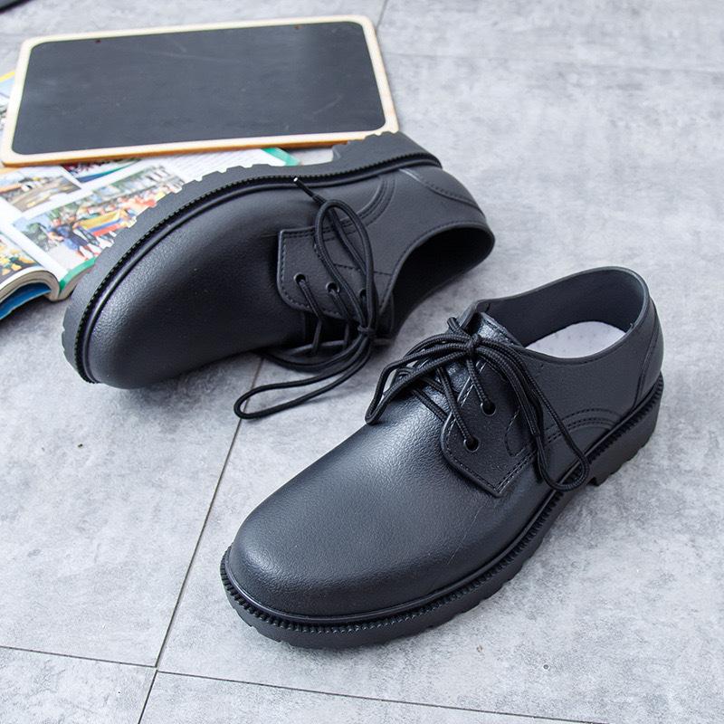 New men's casual single shoes round head lace-up daily solid color fashion low-top flat men's shoes