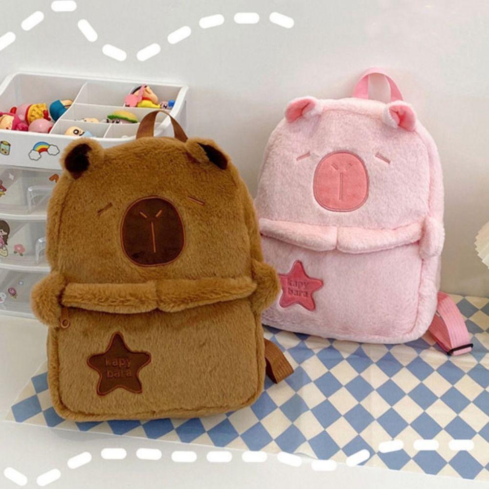 Kawaii Capybara Plush Backpack Large Capacity Shoulder Bag Japanese Cartoon School Bag Boys