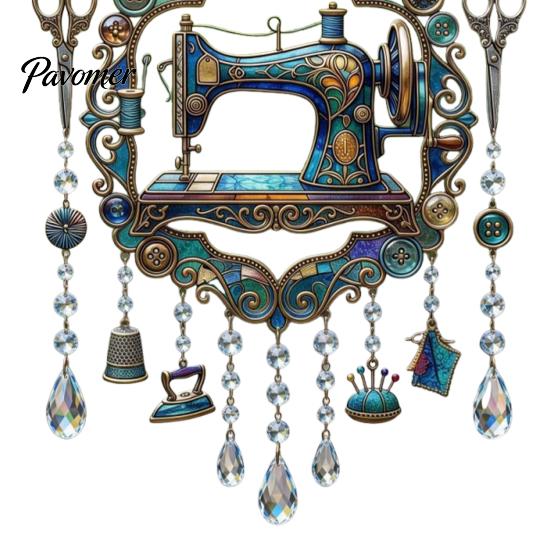 Indoor And Outdoor Hanging Ornament Vintage Sewing Machine Crystal Wind Chime, Acrylic Suncatcher, Pastoral Style Home Decor Colorful Pendants