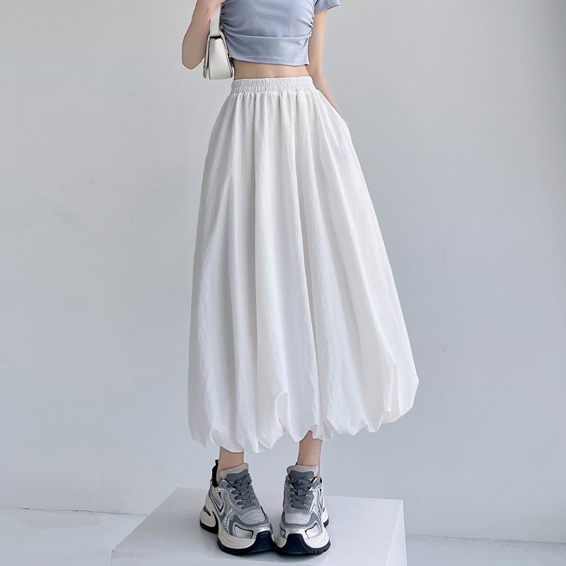 

Женская юбка-миди «Тюльпан»: Повседневное А-силуэтное, Пышный стиль фонарик для Весны и Лета XXL белый