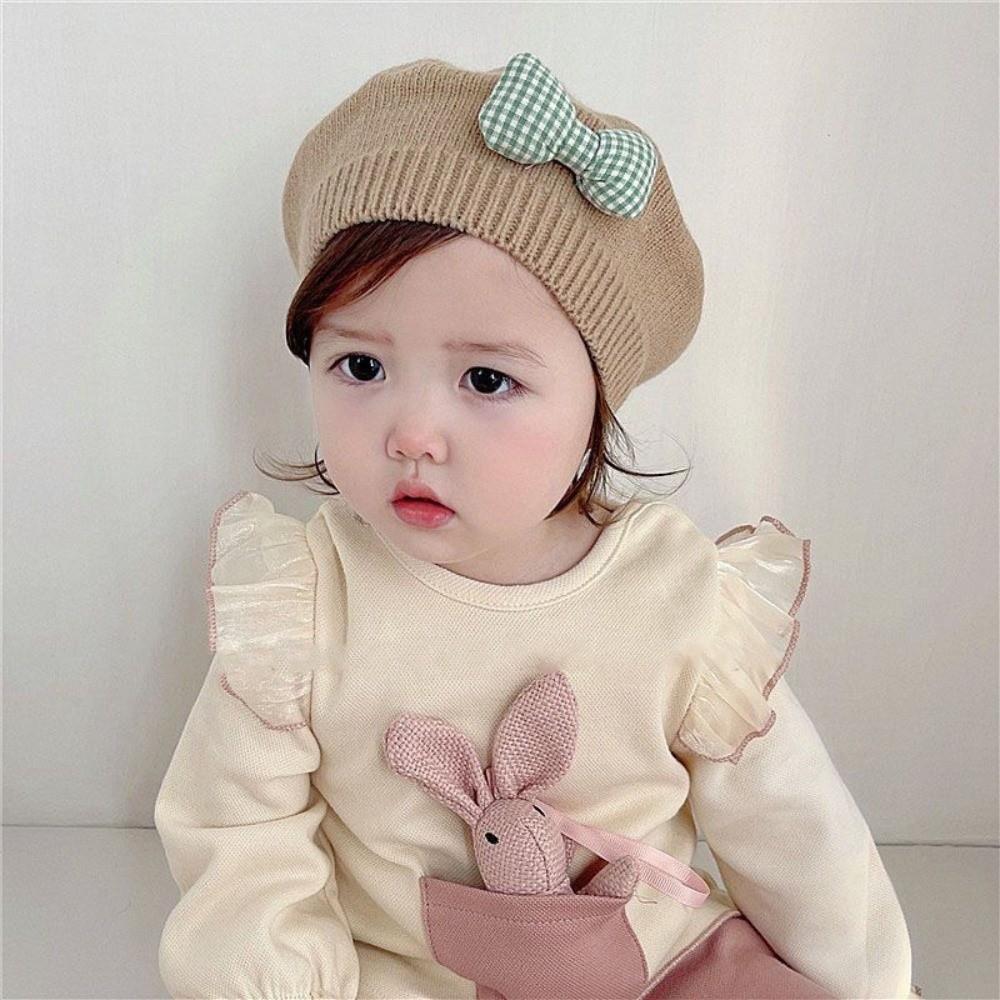 Teplé pletené čepice Roztomilý baret s mašlí Módní čepice Beanie Podzim Zima