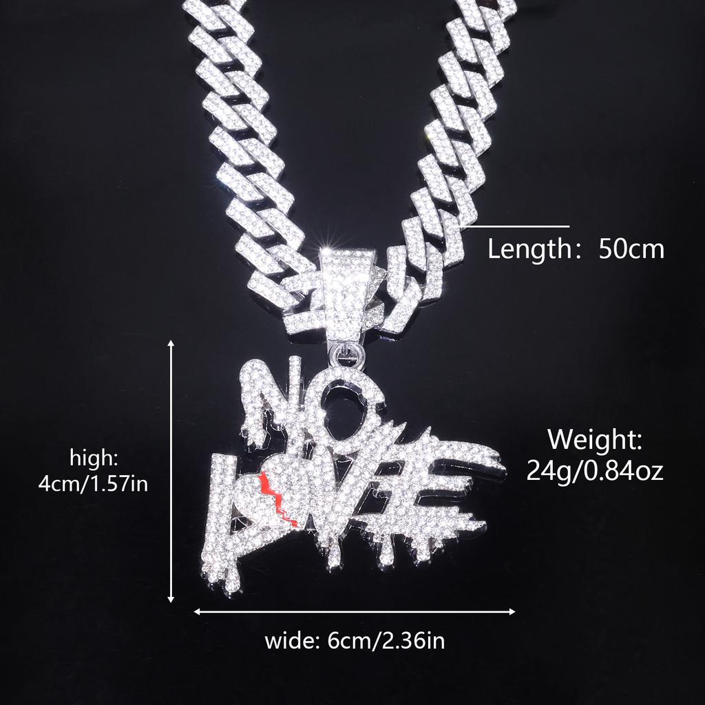 Collana con Ciondolo Lettera Amore NO AMORE Pieno di Diamanti Hip Hop Nicchia Street Hiphop Personalizzata Catena Cubana Gioielli di Moda