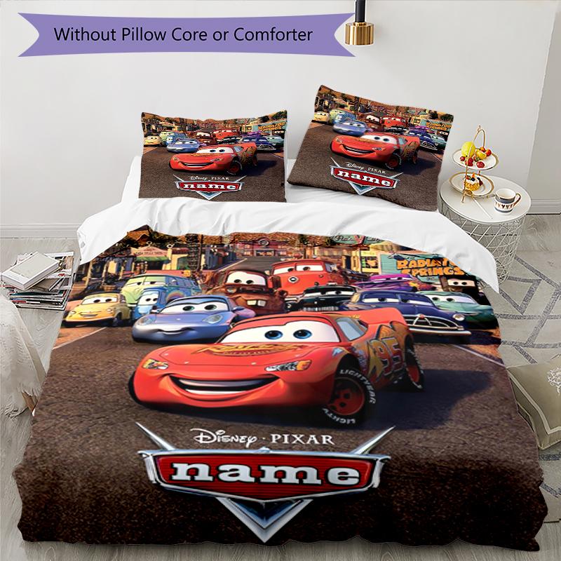 3pcs Custom Name Cars Bedding Set Duvet Cover Closure Includes 1 Duvet Cover & 2 Pillowcases, Soft and Comfortable for All Seasons.