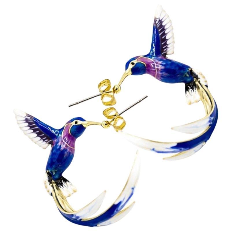 Unique Hummingbird Earrings Studs with Water Drop Designs Sturdy Alloy Fashion Ear Clips for Party Stylish Outfits E0BF
