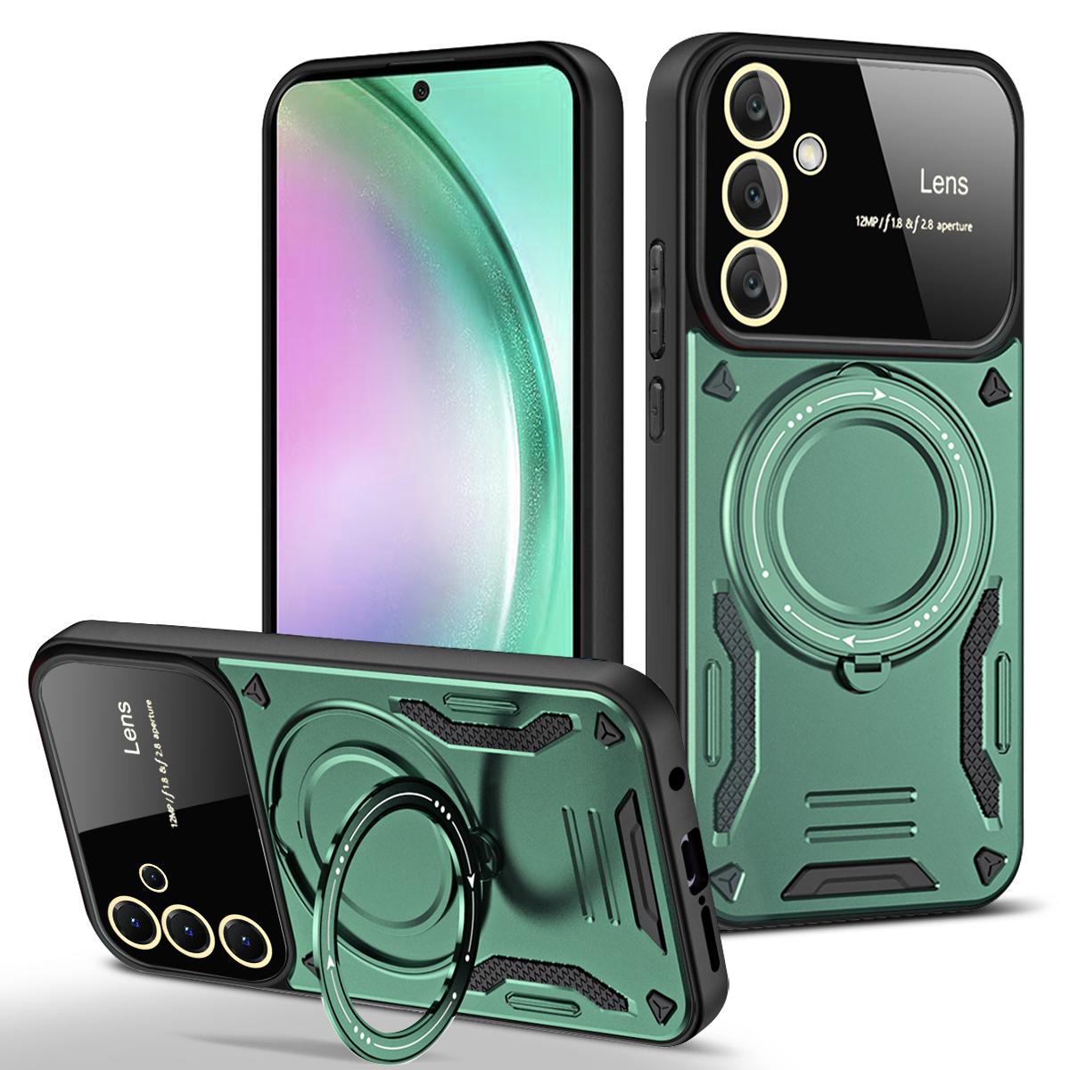 

Для Samsung Galaxy A55 5G чехол противоударный бронированный чехол с магнитным кольцом для телефона Galaxy A55 A 55 чехол для беспроводной зарядки Magsafe Samsung A55 5G зелёный