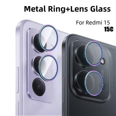 2 יחידות עבור Redmi 15C 15 4G/ 5G טבעת צבעונית+ זכוכית מחוסמת מגן עדשת מצלמה טבעת זכוכית מחוסמת למצלמה מגן סרט שקוף HD