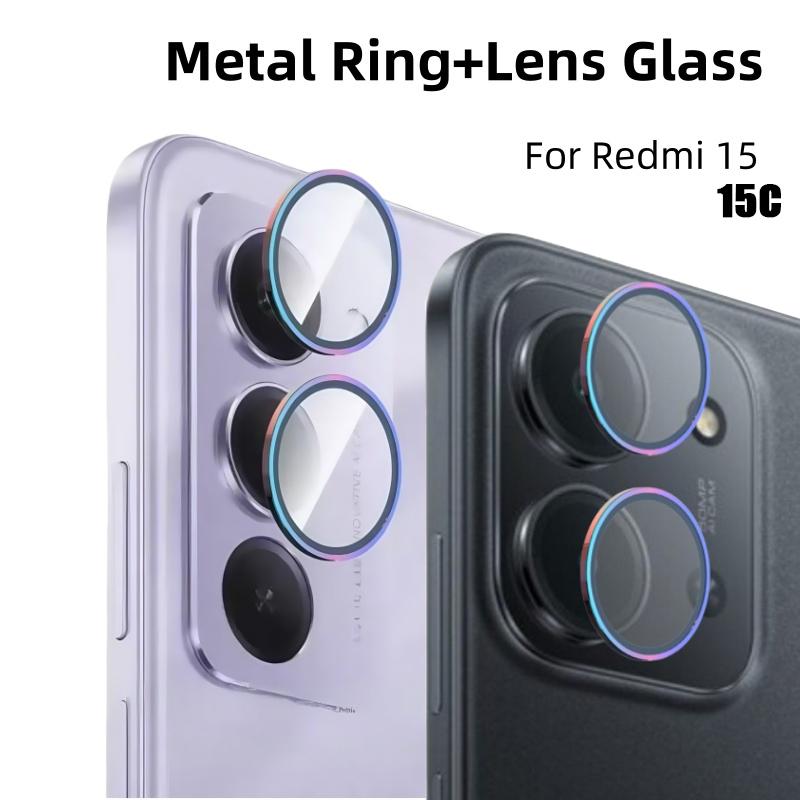 2KS pro Redmi 15C 15 4G/ 5G Barevný kroužek+ Tvrzené sklo Kroužek chrániče objektivu fotoaparátu Ochranné tvrzené sklo fotoaparátu HD Čirá fólie