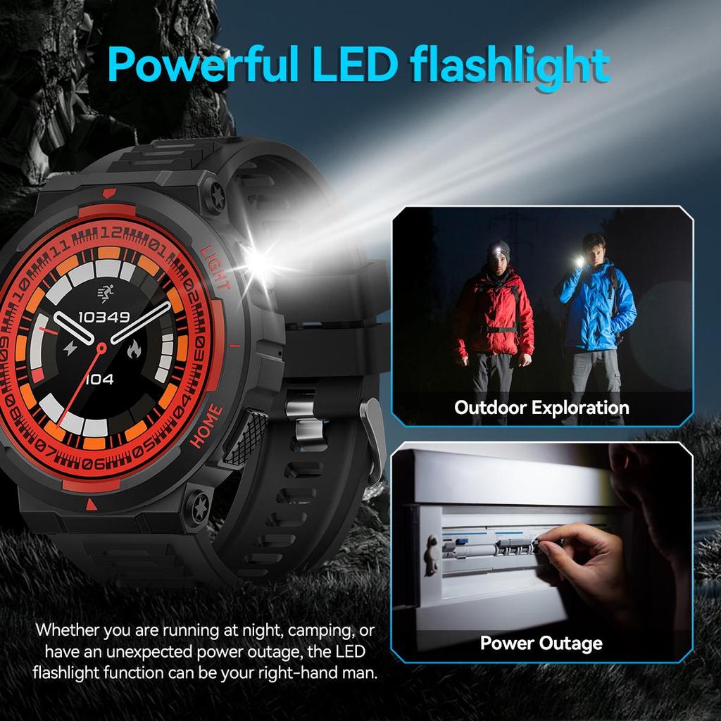 SmartWatch for Men 3ATM Waterproof with Call/LED Flashlight 2.02" HD Screen Smartwatch Compass Fitness Tracker HR/Blood Pressure Monitor Watch
