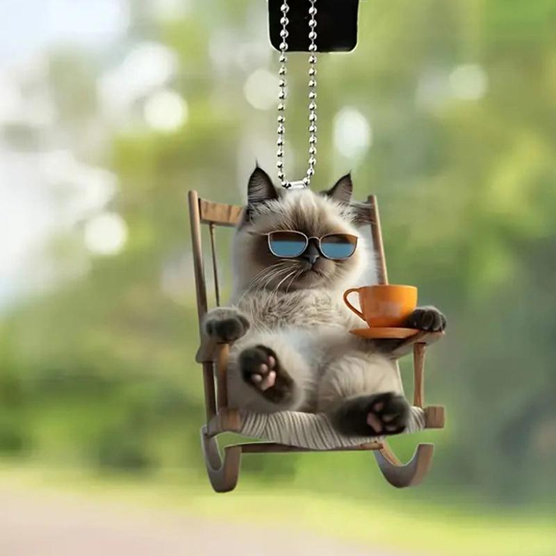 Cute Cat Acrylic Keychain Backpack Car Hanging Animal Keyring Pendant Decorative Accessories Ornament Gifts Kids