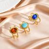 Stainless Steel Geometric Line Double-layer Open Ring for Women, Luxury Vintage Turquoise Ring, Waterproof Aesthetic Jewelry