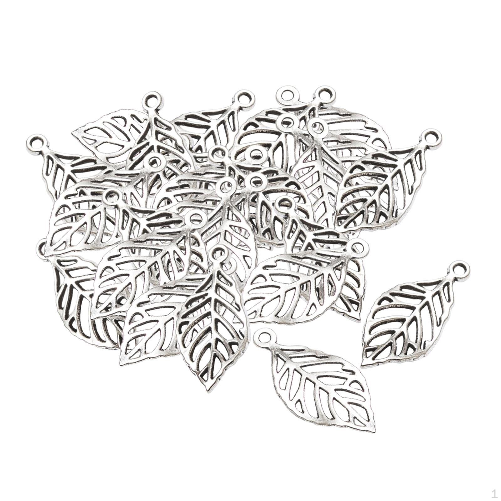 

50 Pack Leaf Charms, Hollow Pendants, Alloy, Connectors, DIY Crafts, Decoration, Exquisite Argent