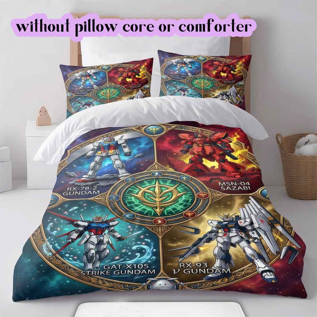 Gundam Anime Theme Duvet Cover Set,3pcs Printed Cartoon Bedding,Creative Bedroom Decor Comforter Cover for Teens_LIAN