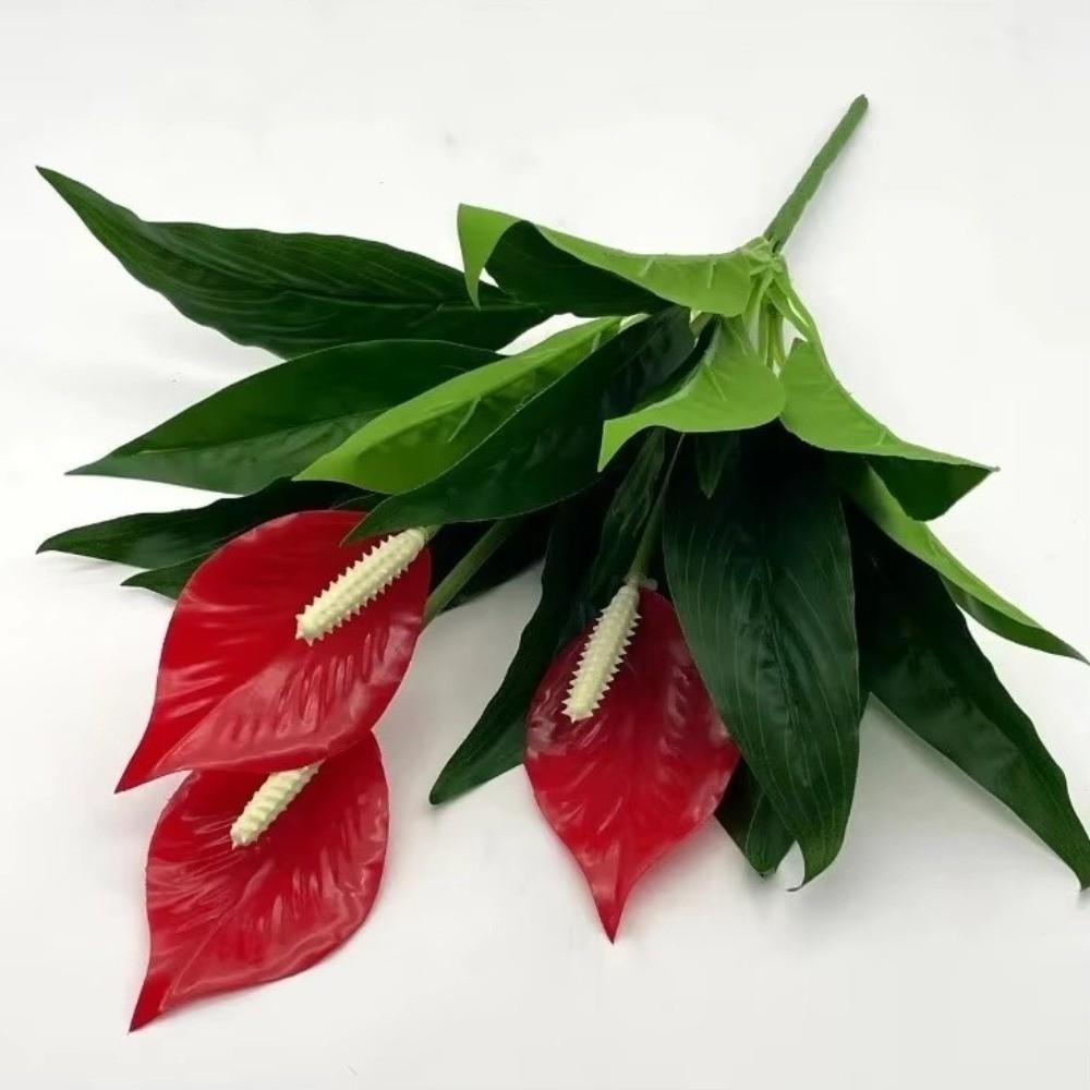 Real Touch Plastic Artificial Green Plants Green Plants Tree Branch Palm Tree Leaves Fake Anthurium Home Decor