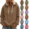 Women's Leopard Print Long Sleeve Hoodie with Pocket and