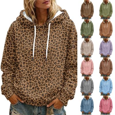 Dames hoodie met luipaardprint, lange mouwen, zak en