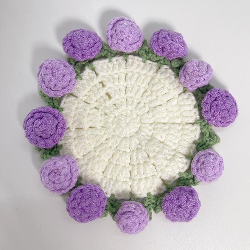 Finished product new cute wind ins small flower coaster placemat thermal insulation mat handmade wool crochet