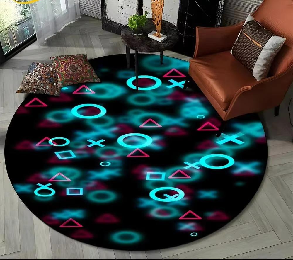 Cartoon Game Controller Round Carpet Non Slip Circle Child Play Mat Washable Rugs for Gamer Bedroom Decor Entrance Doormats