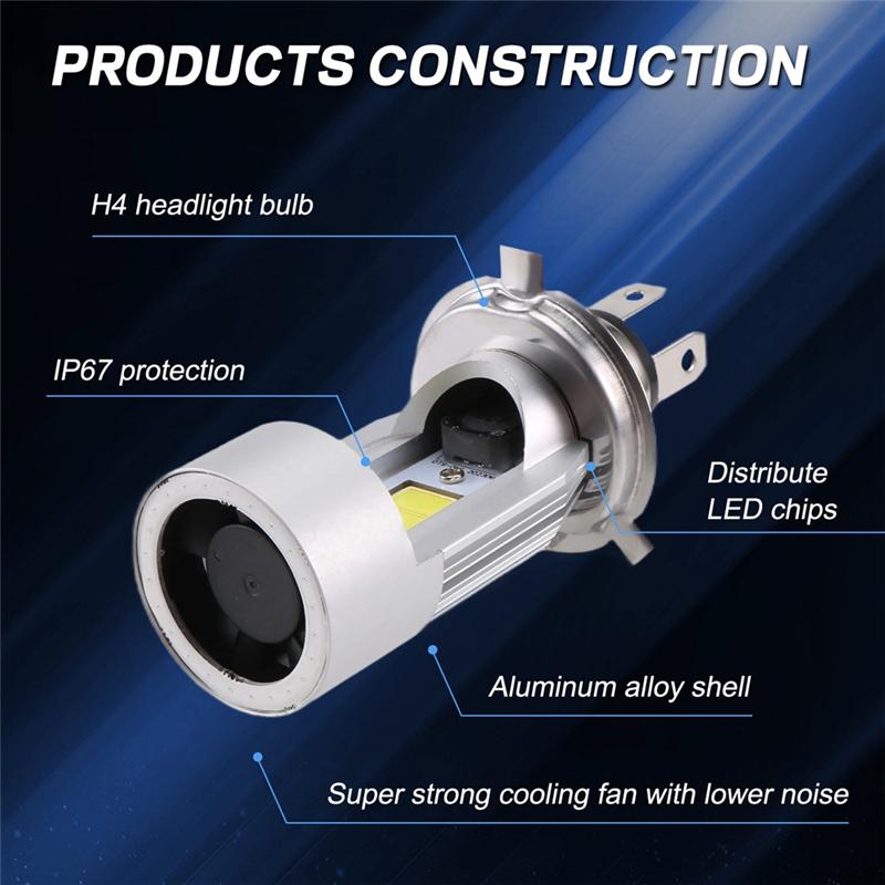 A58X-H4 LED Headlight Bulb Motorcycle Hi/Lo  With Red Angel Eye Daytime Running Light 25W 3000LM Super Bright 6000K