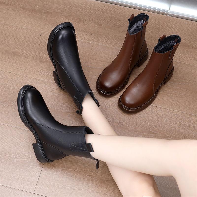 Winter high-top Martin boots 2025 new cotton shoes women's casual leather soft-soled velvet warm thickened cotton boots women