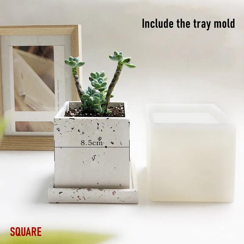 Cement Flowerpot Mold Silicone DIY Succulent Pot Round Square Terrazzo Flowerpot Mold Resin Cement Art Supplies Clay Molds