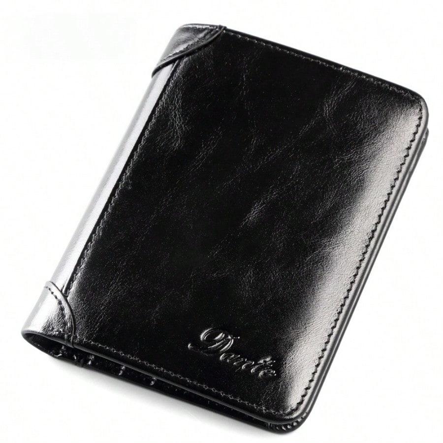Porte-cartes homme vertical rétro en cuir véritable anti-vol RFID première couche de peau de vache