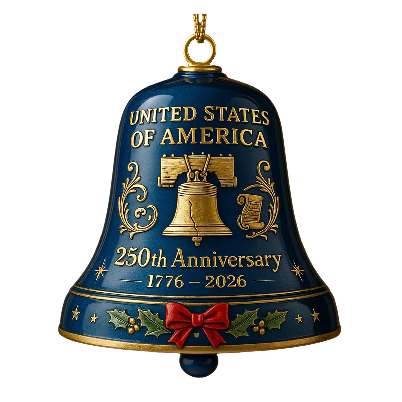 

USA 250th Anniversary Bell Wear Resist 3D Commemorative Bell Anniversary Bell Ornament for Christmas Tree Decorations 60mm синий