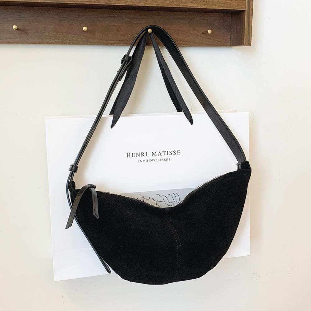 

Crescent Bag for Women Men Adjustable Strap Handbag Suede Multi-pocket Hobo Sling Bag Solid Dumpling Bag for Work Travel