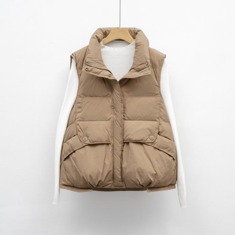 

Осенне-зимний пуховый жилет без рукавов, термостойкий воротник, простой универсальный жилет на утином пуху, женская зимняя куртка M хаки