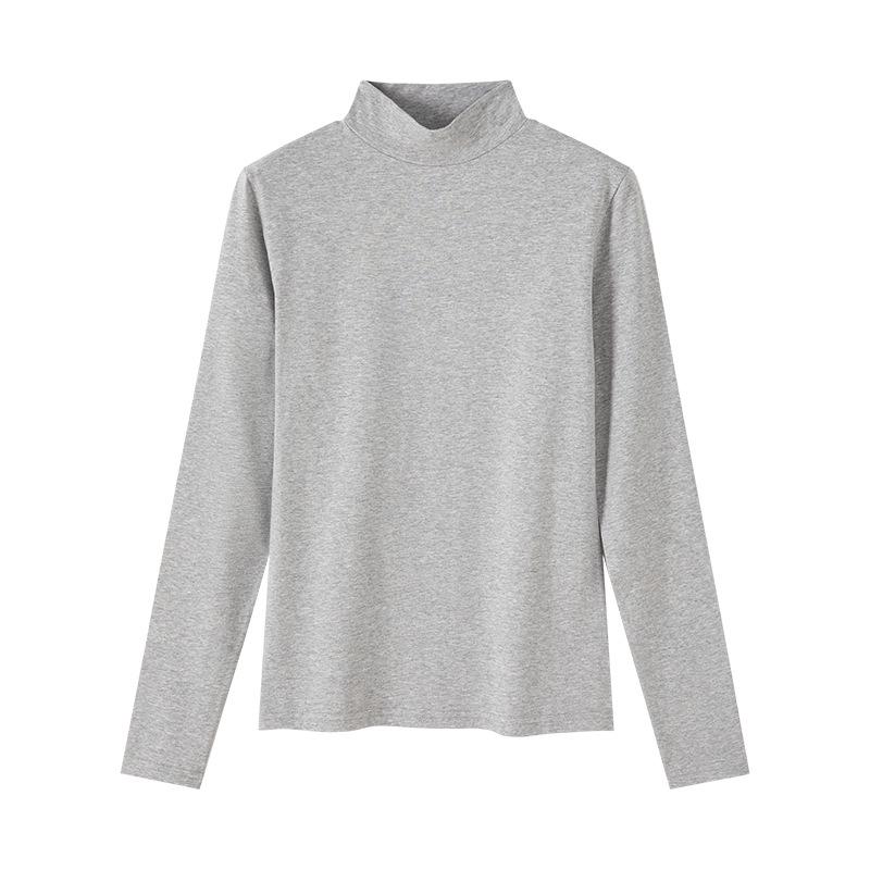 Women's Slim Fit Pure Cotton Mid-Neck Sweater - Solid Color, Autumn/Winter Warm Innerwear