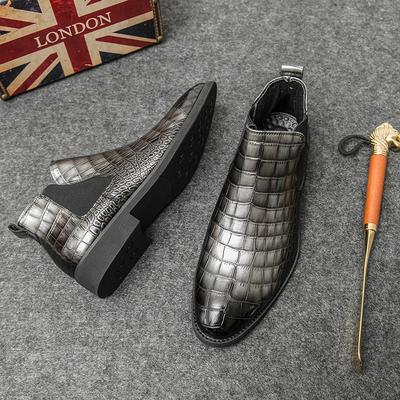 Autumn and Winter Pointed Leather Shoes Men's Boots High-top Leather Boots Embossed Martin Boots Outdoor Personality Chelsea Leather Boots Men