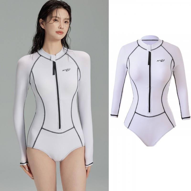 Womens Long Sleeve One-Piece Swimsuit Surfing Snorkeling UV Protection Quick Dry Slim Fit