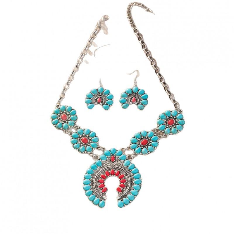 Boho Statement Turquoise Necklace Women Men Zinc Alloy Pendant Chain Jewelry Casual Fashion Accessory