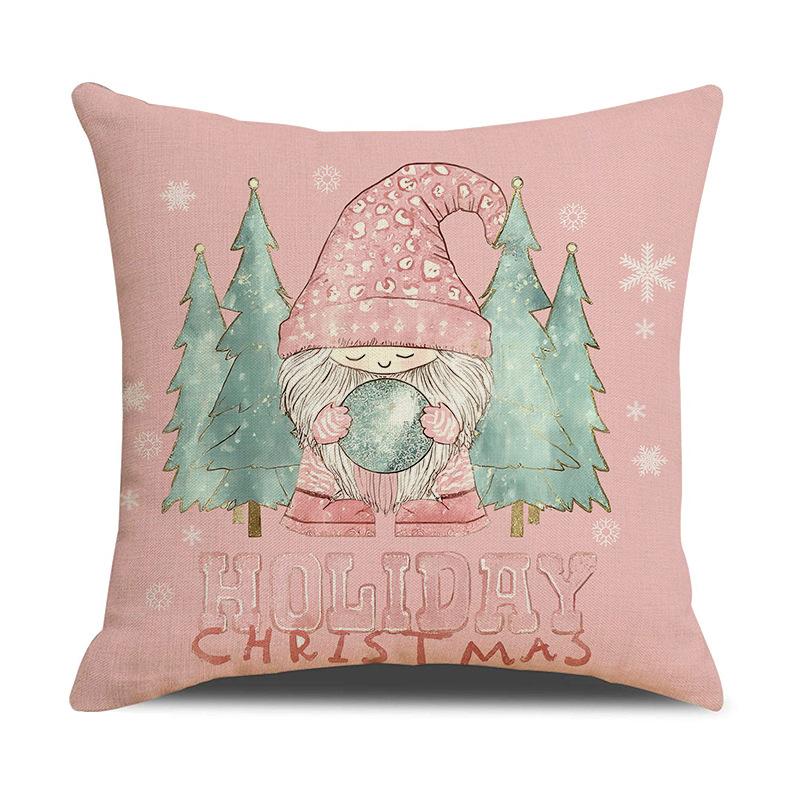 New Cartoon Cute Pink Christmas Pillow Case Gnome Old Man Printed Cushion Home Decoration Sofa Cushion