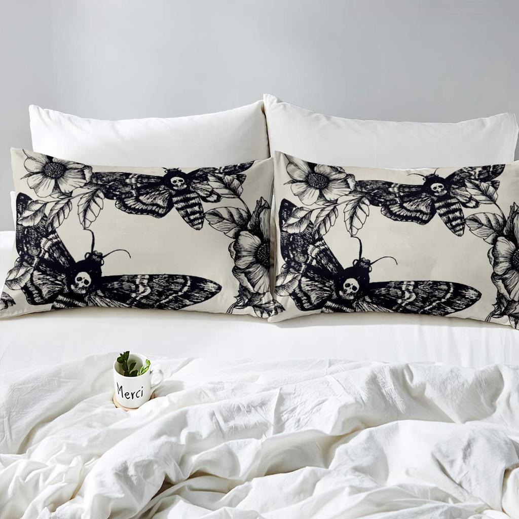 Gothic Skull Bedding Set Decorative Death Moth Flowers Duvet Cover Double Pesonalized Skeleton Bones Bespread Cover for Youth