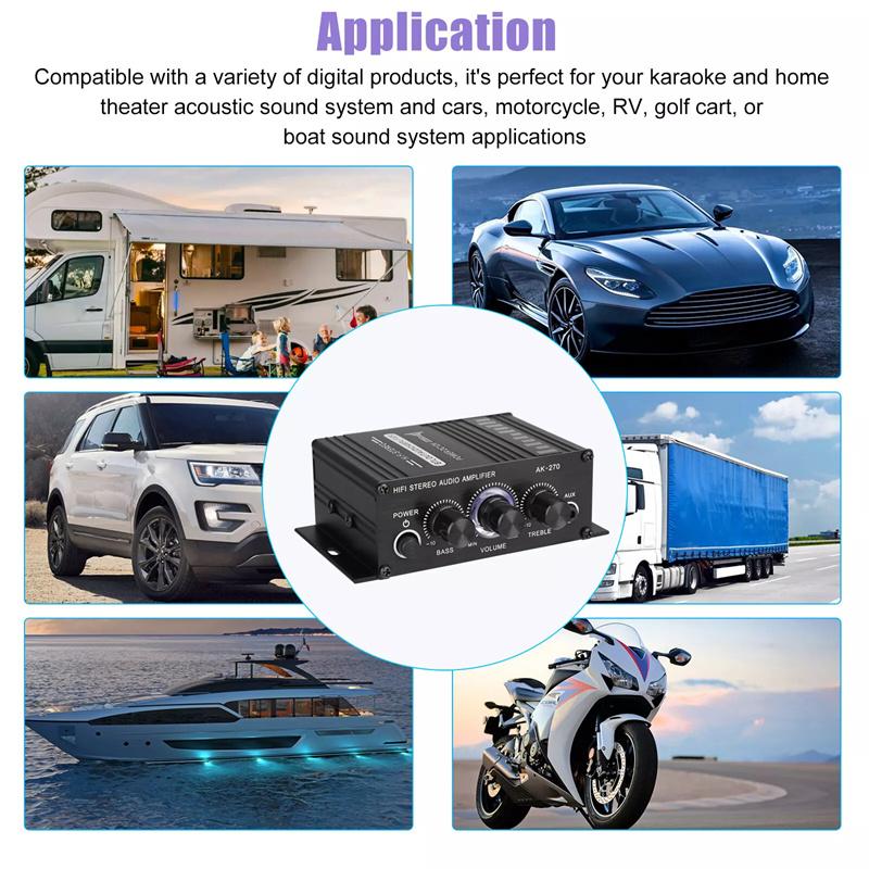 Mini Audio 2-Channel Stereo Power Amplifier Portable Sound Amplifier Aux Input Speaker Amp For Car And Home Ak270