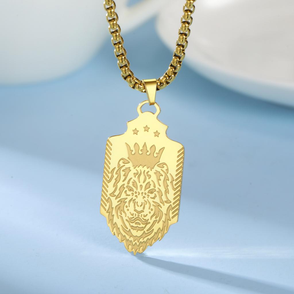 LIKGREAT Crown Lion Necklace Stainless Steel Royal King Jewelry Gift for Men Him Gothic Hip Hop Protective Talisman Wholesale