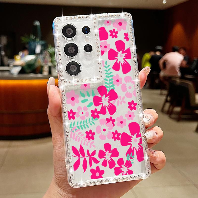 

Алмазный TPU чехол для Samsung Galaxy S25 S24 Ultra S23 FE S25 Edge A56 A16 A55 A54 A36 A35 A15 A25 5G Мультяшные цветы Чехол для телефона Galaxy S22 5G