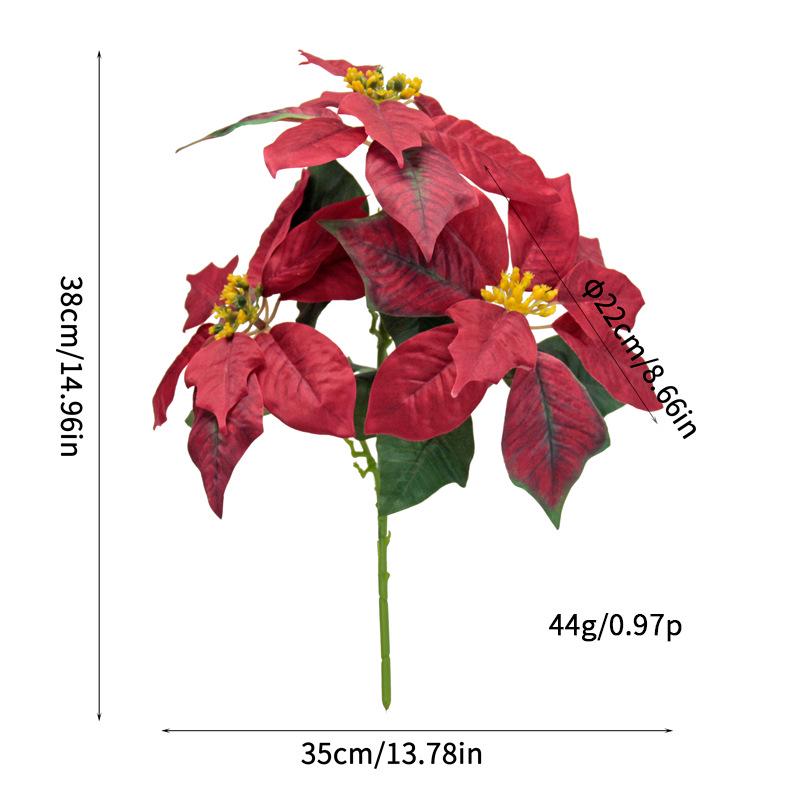 Poinsettia Artificial Flowers for Christmas Window Decorations - 3 Bouquets, 6 Colors - Perfect for Parties & Arrangements
