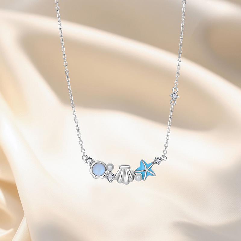 Dreamy Ocean Memory 925 Sterling Silver Clavicle Necklace - Women's Luxury Vacation Style