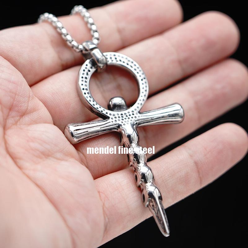 Mens Large Big Egyptian Gothic Skull Biker Ankh Cross Pendant Necklace Gift