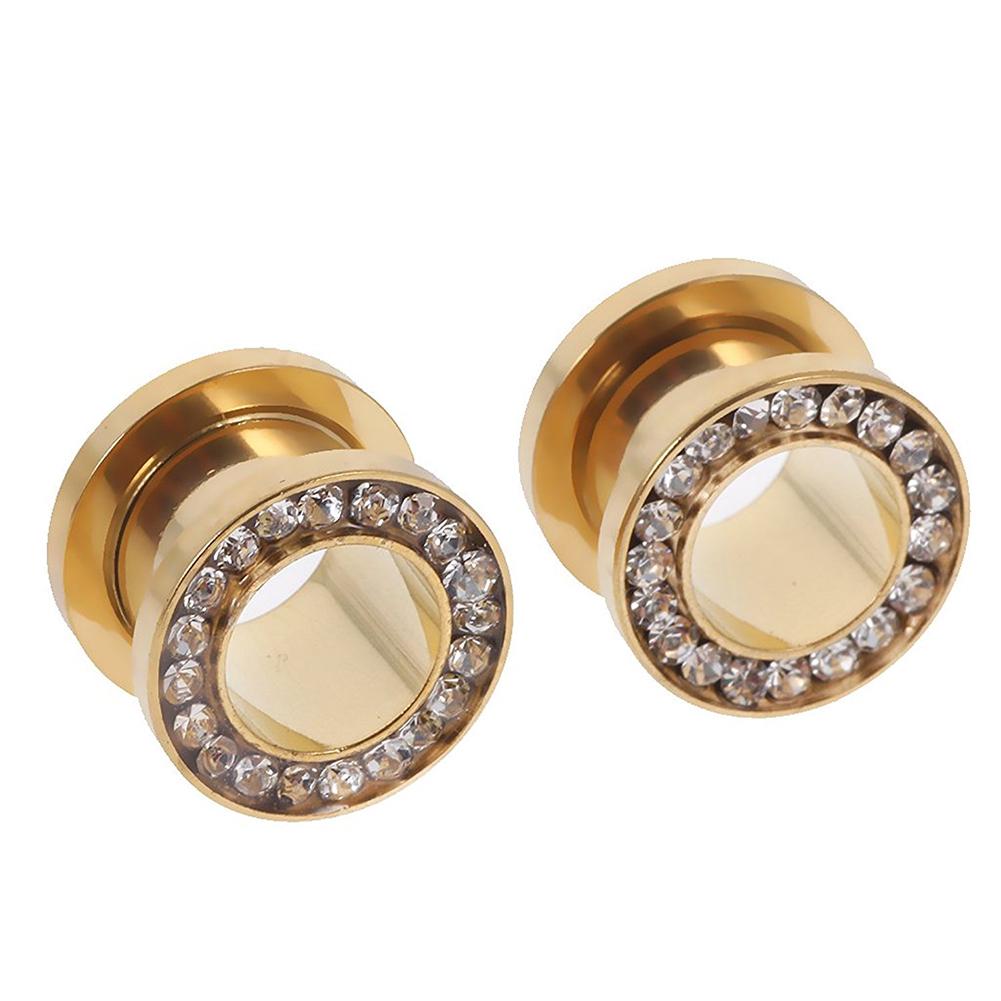 1Pc Stainless Steel Rhinestone Inlaid Plating Ear Plug Earring Piercing Jewelry