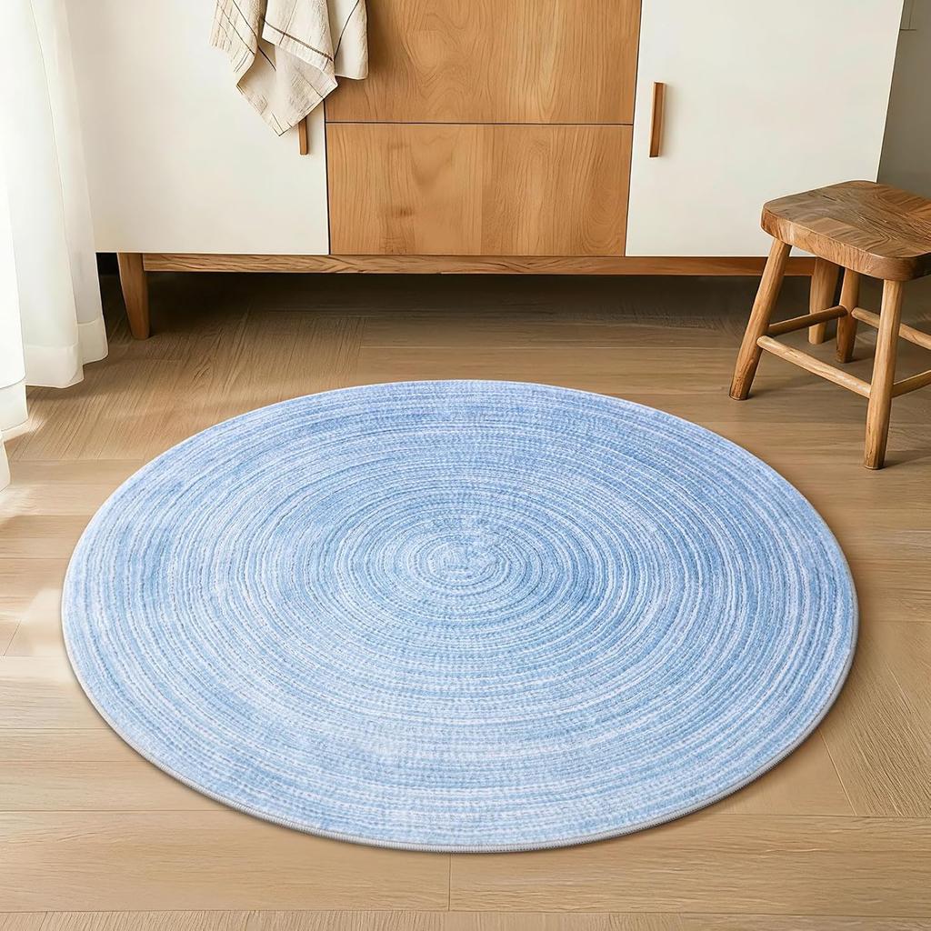 Tappeto Rotondo Blu Morbido – Tappeto d'Ingresso a Pelo Corto Antiscivolo per Cucina, Bagno e Cameretta
